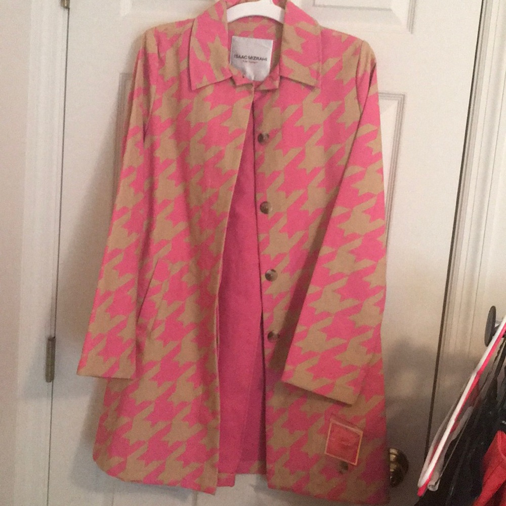 Isaac Mizrahi pink and tan long coat S